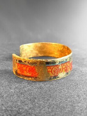 ÉVOCATEUR 22K Gold Leaf Enamel Cuff Bracelet with an Antiqued Finish